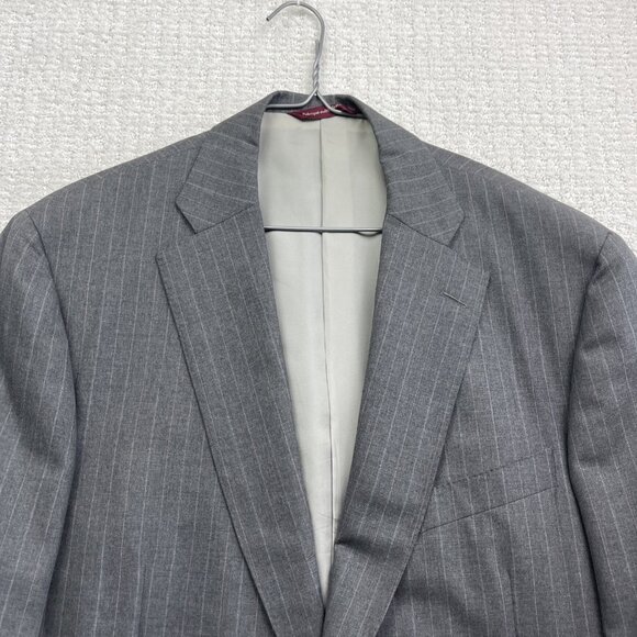 Samuelsohn Men's Sports Coat 42R Grey Wool Super 100s w/ CHalk Line Canada Made - Picture 2 of 16